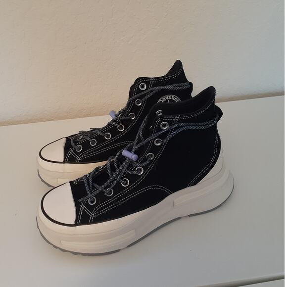 Converse All Star Run Star Black Platform Mid Top Sneakers Men 7 Ladies 8.5 - Picture 1 of 8